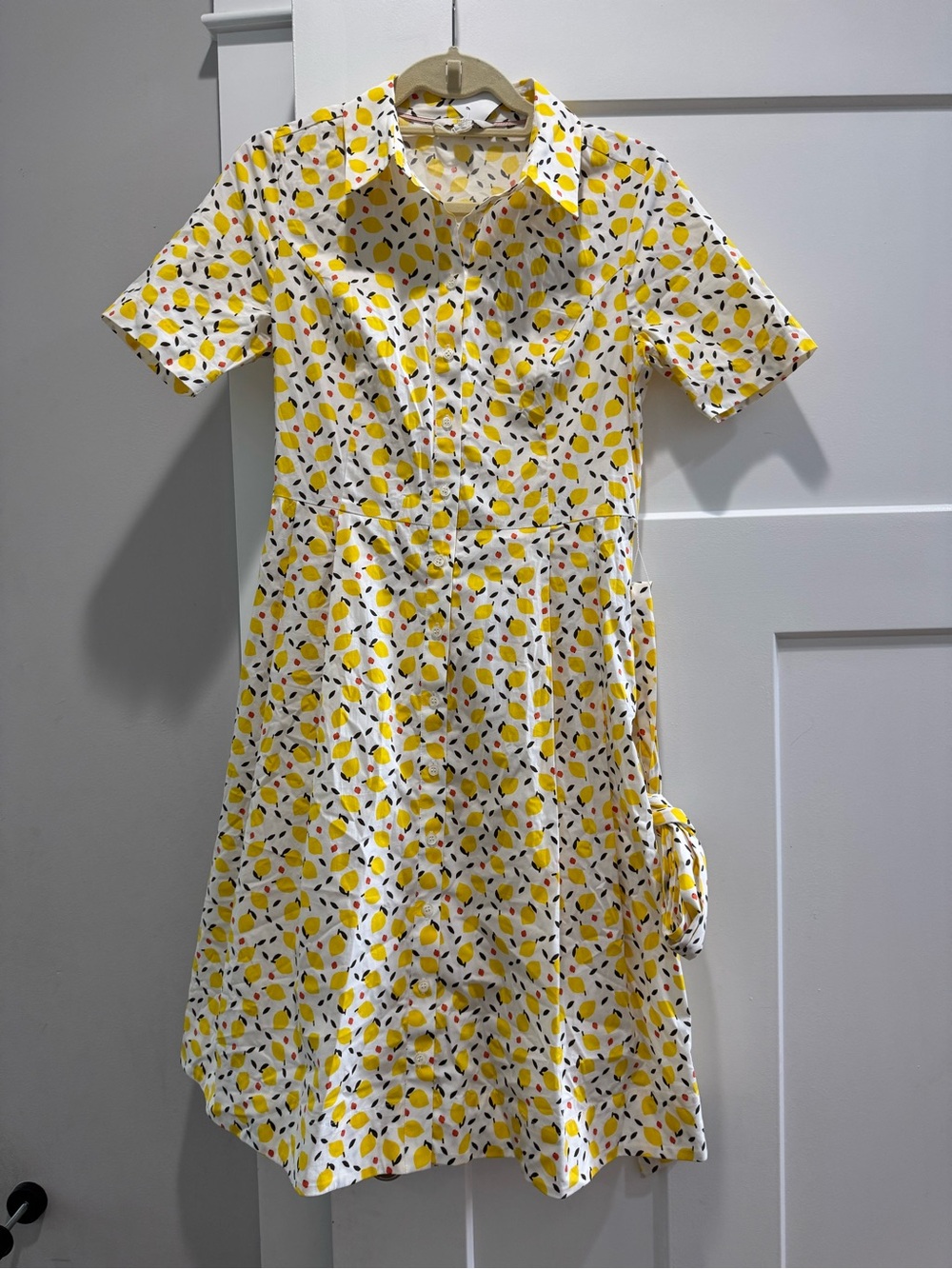 Boden Shirt Dress Size 4R White Lemon Print Anastasia Button Down Belt Like New - Picture 3 of 9